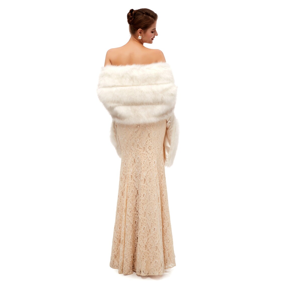 faux fur ivory shawl