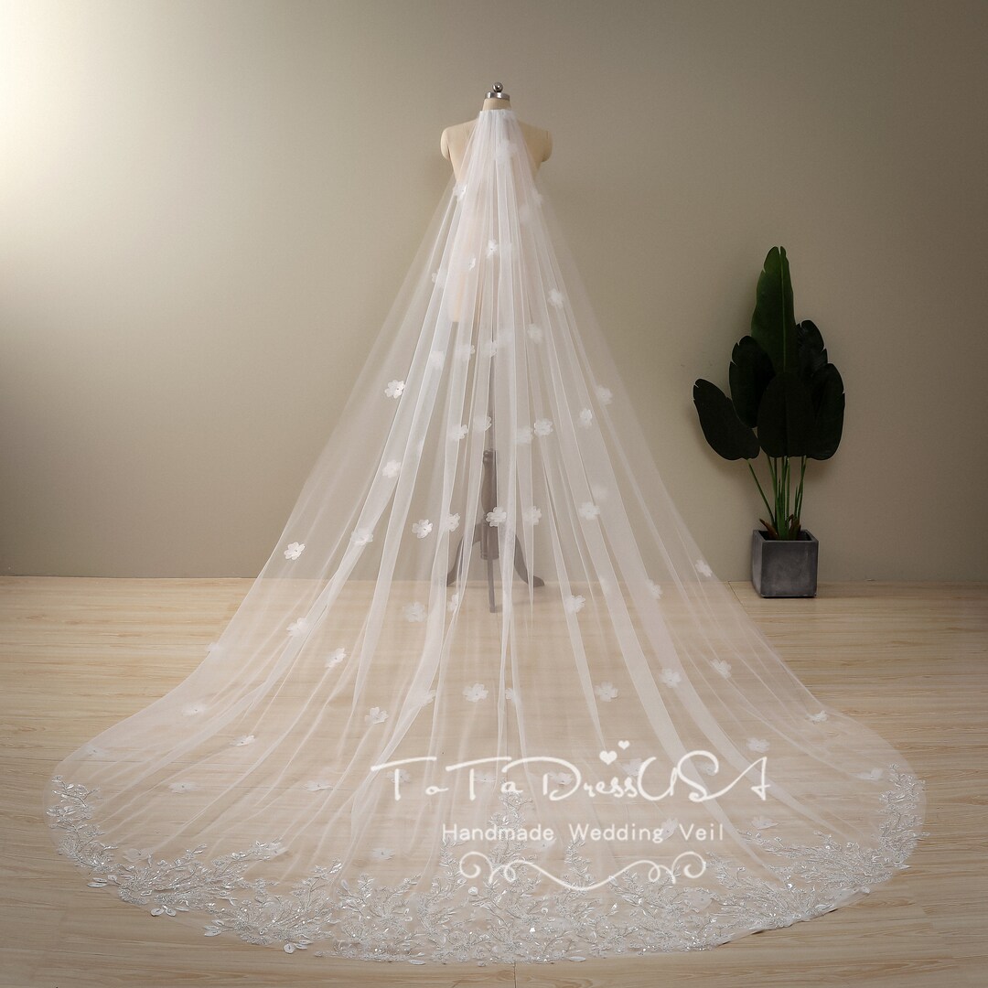 Butterfly Floral Fairy Beaded Lace Chapel Length Bridal Veil