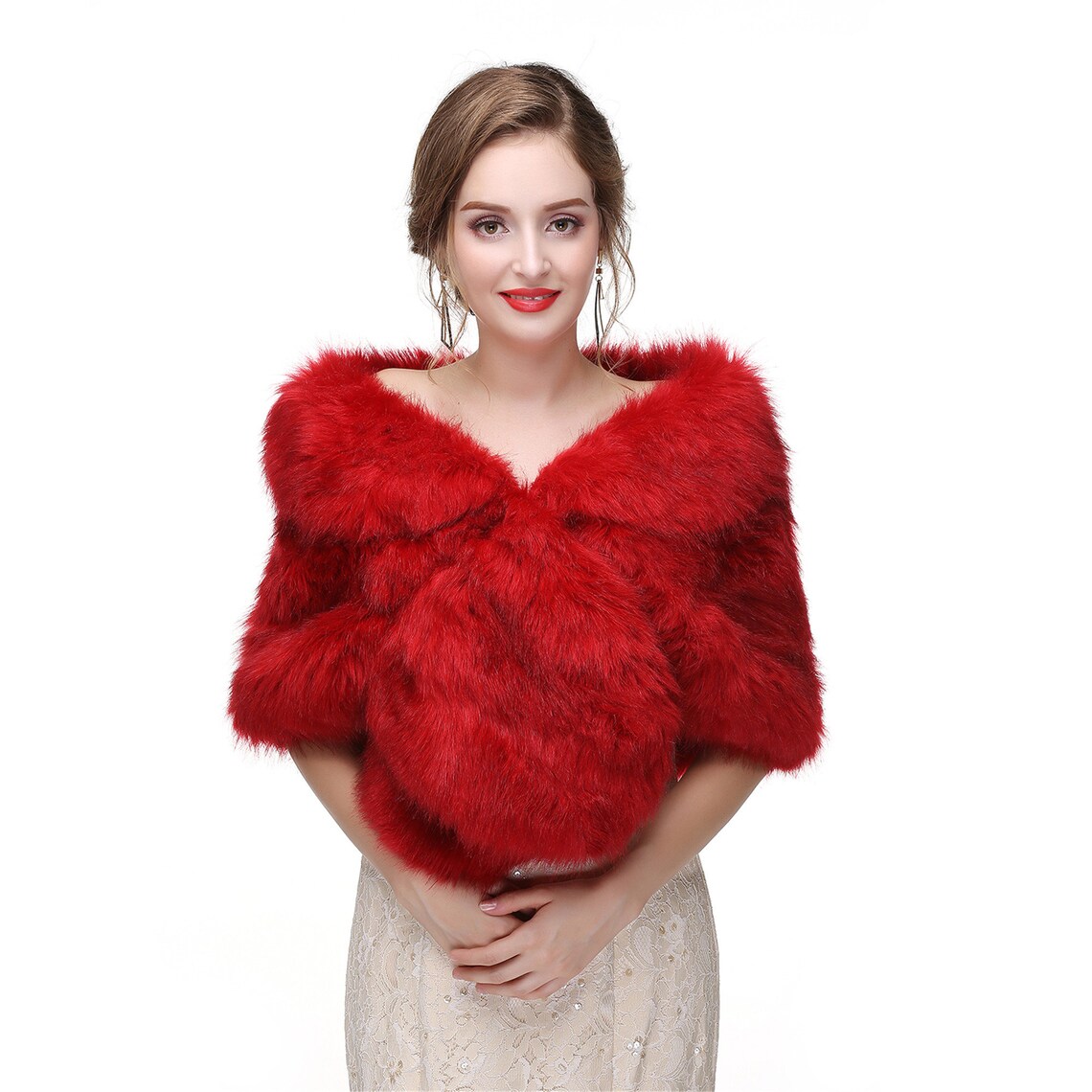 Red Wedding Fur Shrug Red Bridal Faux Fur Stole Red Wedding Etsy