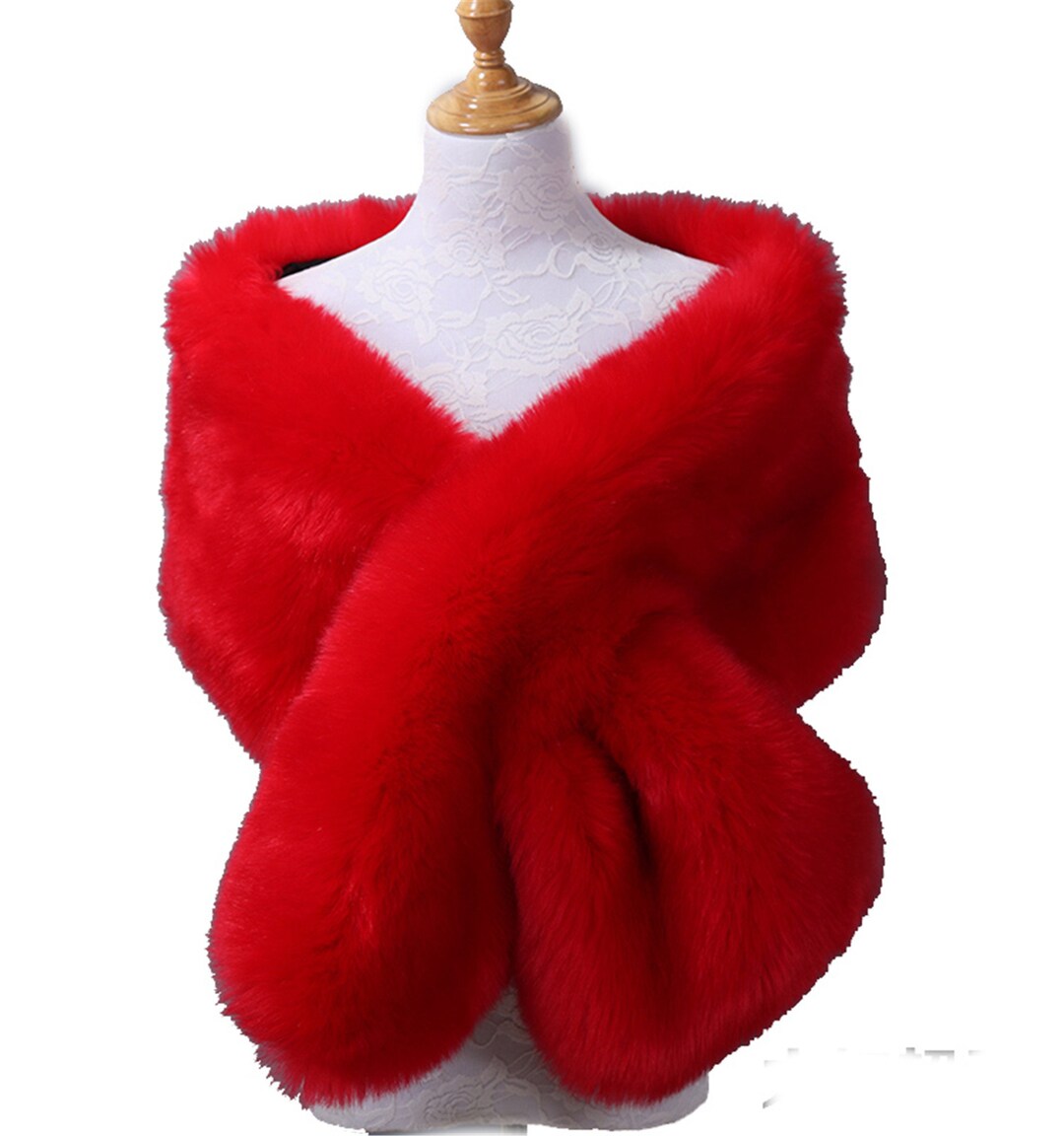 faux fur shawl red