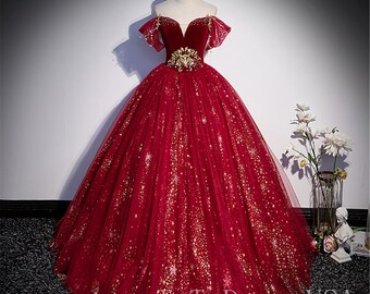 Red dress ball gown sale
