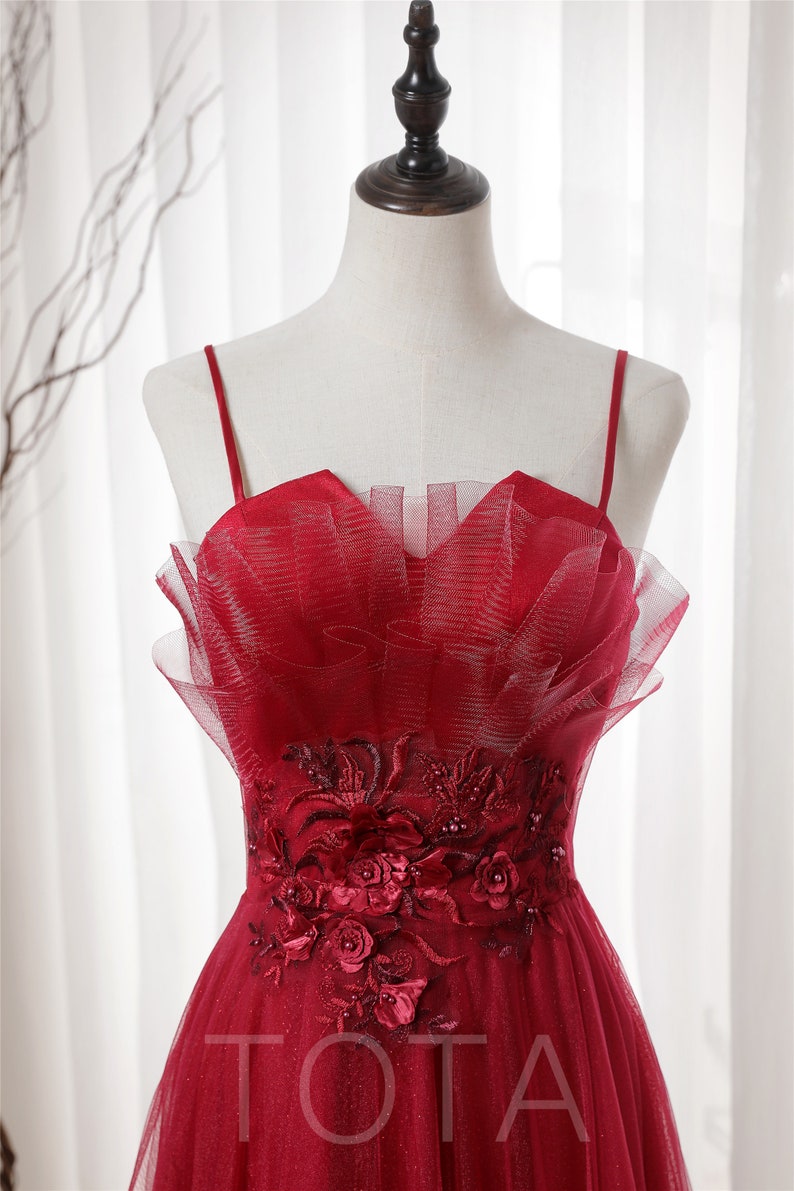 Aline Red Spaghetti Strap Prom Dress Lace Applique Wedding Etsy