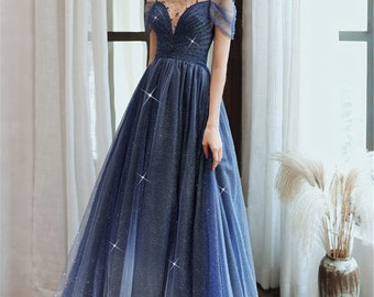 Starry Blue Prom Dress off Shoulder ...