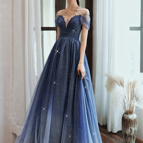 Fairy Blue Prom Dress Sparkling Tulle Long Party Dress off - Etsy