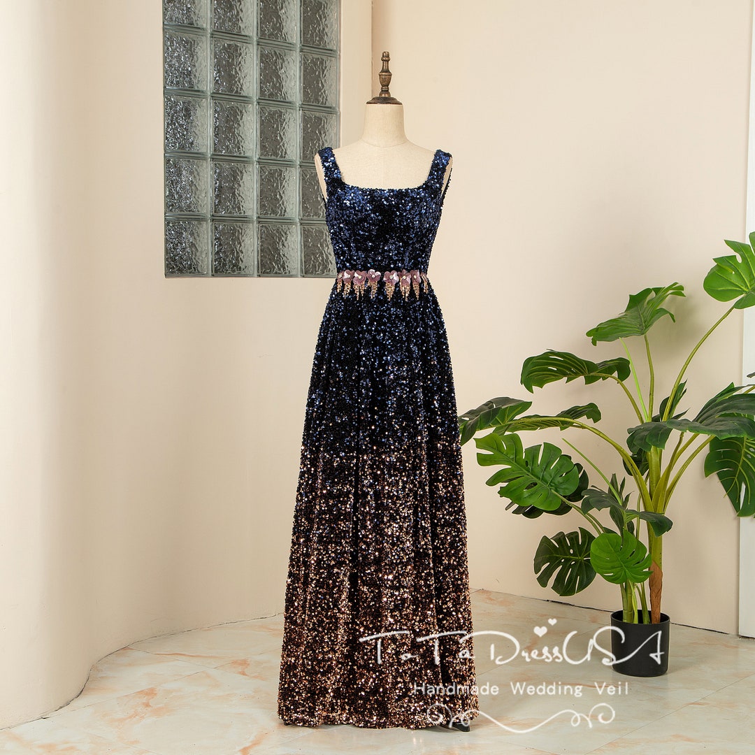 Super Shiny Evening Dress Sparkling Sequins Dress Sleeveless Prom Gown ...