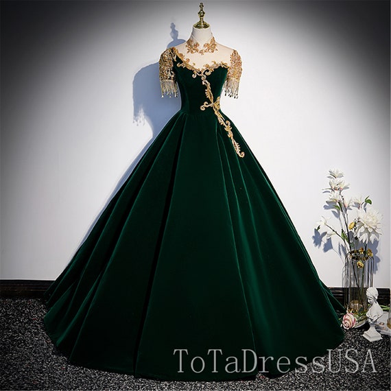 Gown : Dark green georgette golden sequence work party wear ...