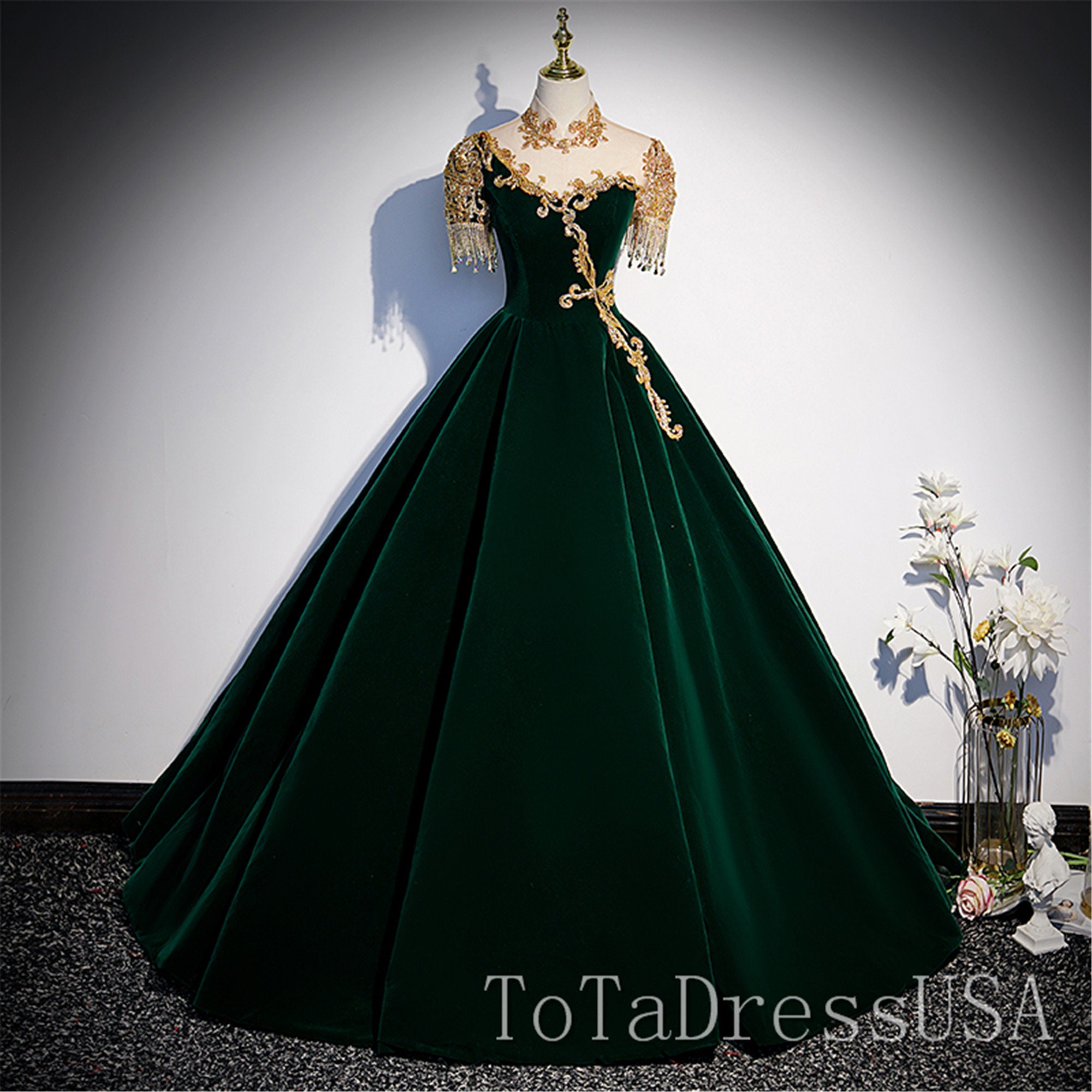dark green prom dress