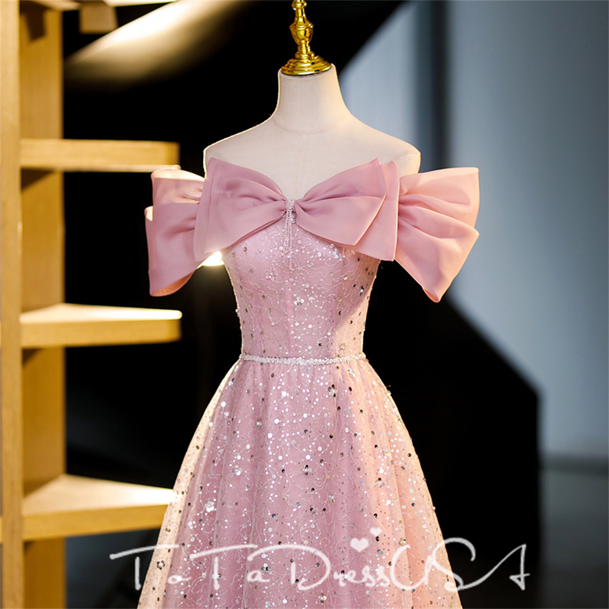 Sweet Pink Party Dress off Shoulder Prom Dress Aline Evening Etsy