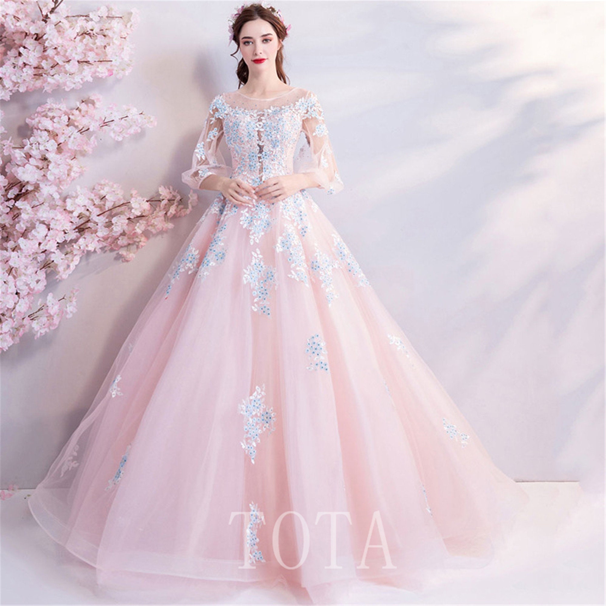 wedding dress pink colour