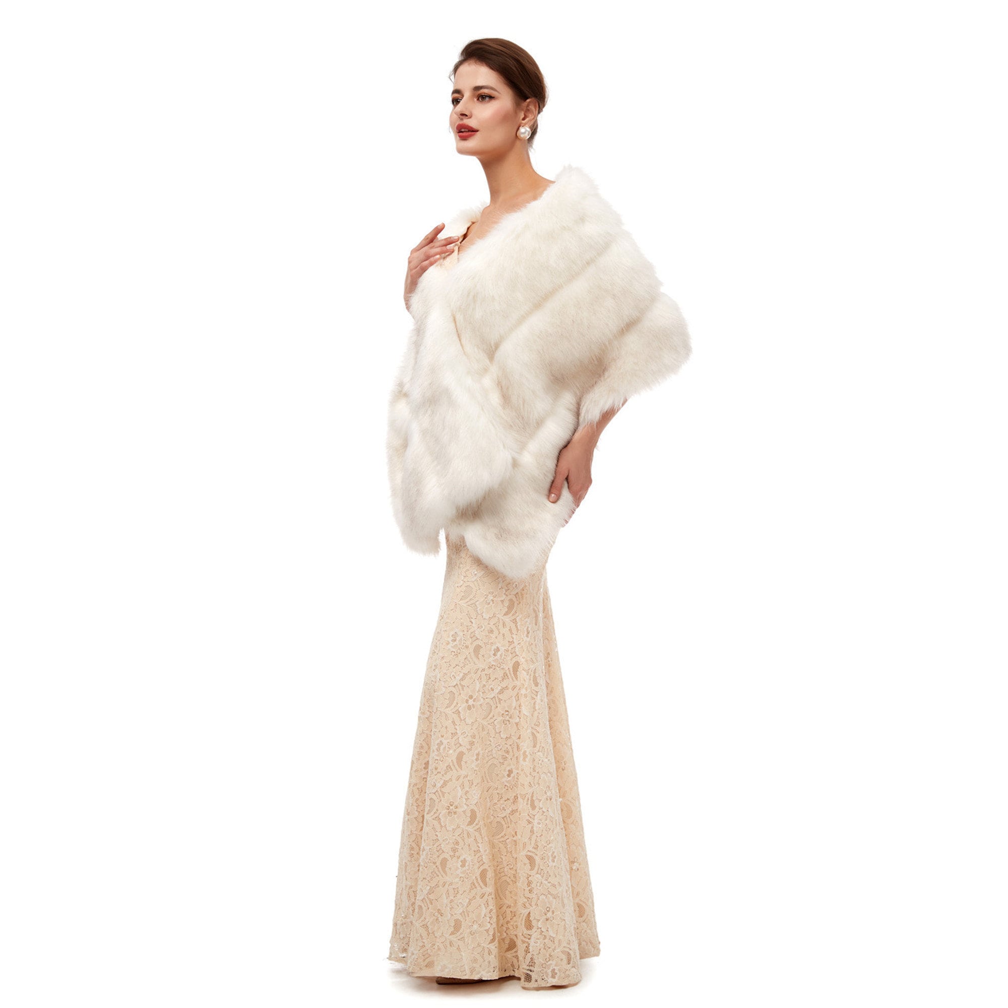 faux fur ivory shawl