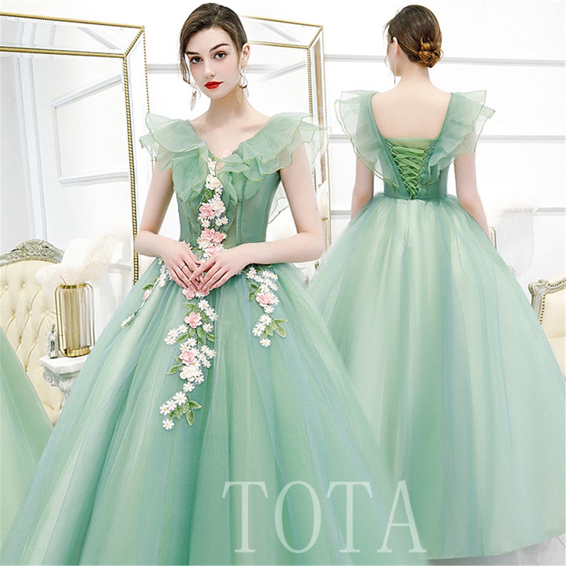 Mint Green Prom Dress Green Bridal Gown Flower Evening Dress - Etsy