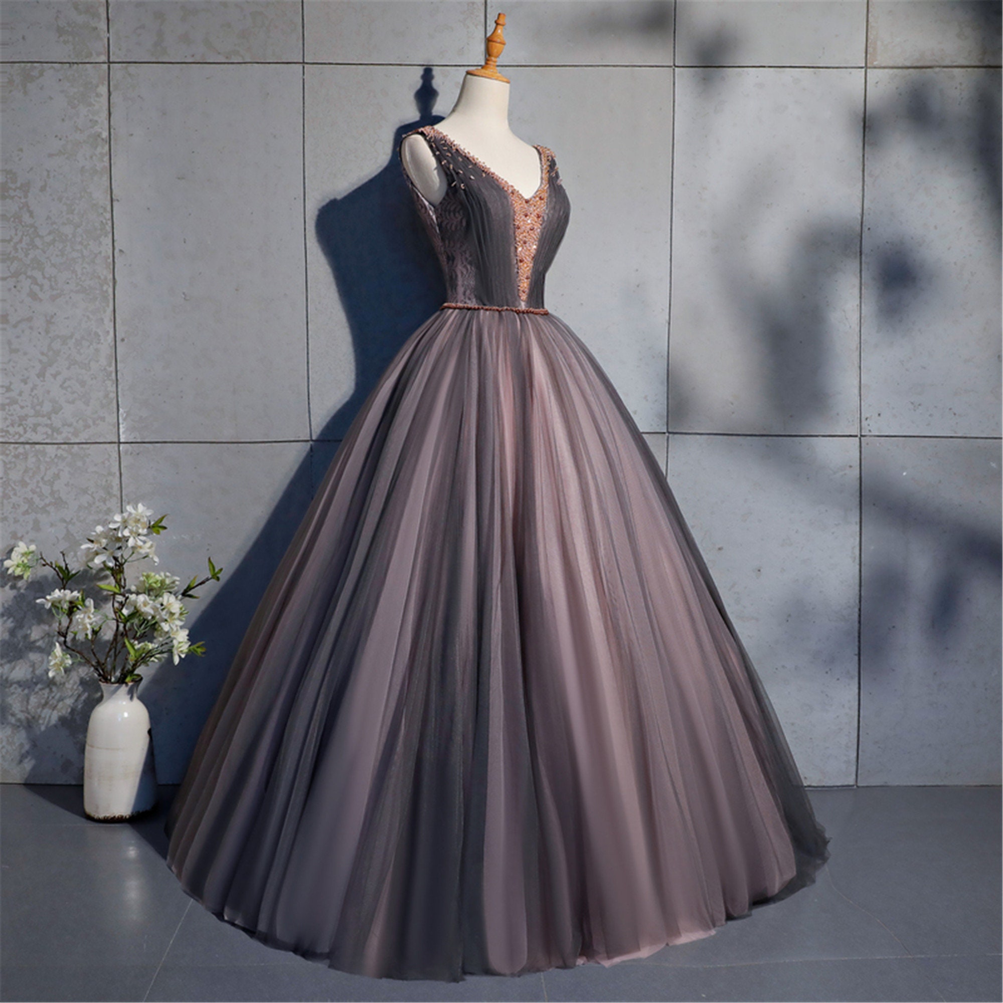 dark grey ball gown