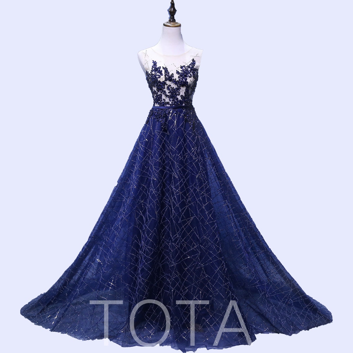 Royal Blue Evening Dresses with Long Chapel Train A-line image 1