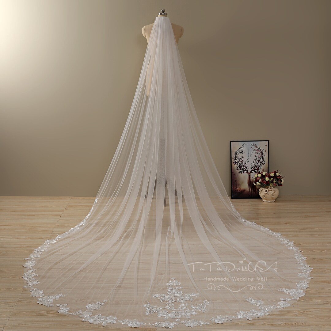 Flower Lace Veil Floral Lace Wedding Veil Cathedral Etsy