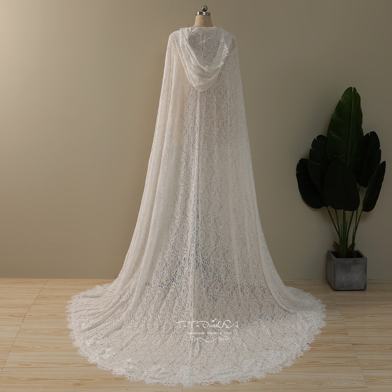 Wedding Lace Cape Veil With Hood Ivory Bridal Cloak Veil Etsy