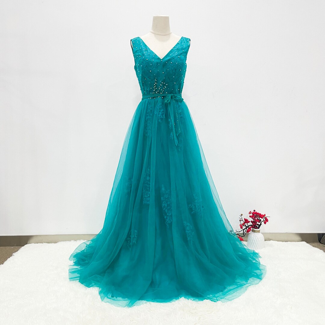 2023 Peacock Blue Evening Dress V Neck Formal Dress Sleeveless Etsy