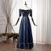 Vintage Prom Dress Velvet Blue Prom Dress Sparkling Sequin Star Evening Dresses Formal Long Starry Bridesmaid Dress Illusion Sleeve Dress 
