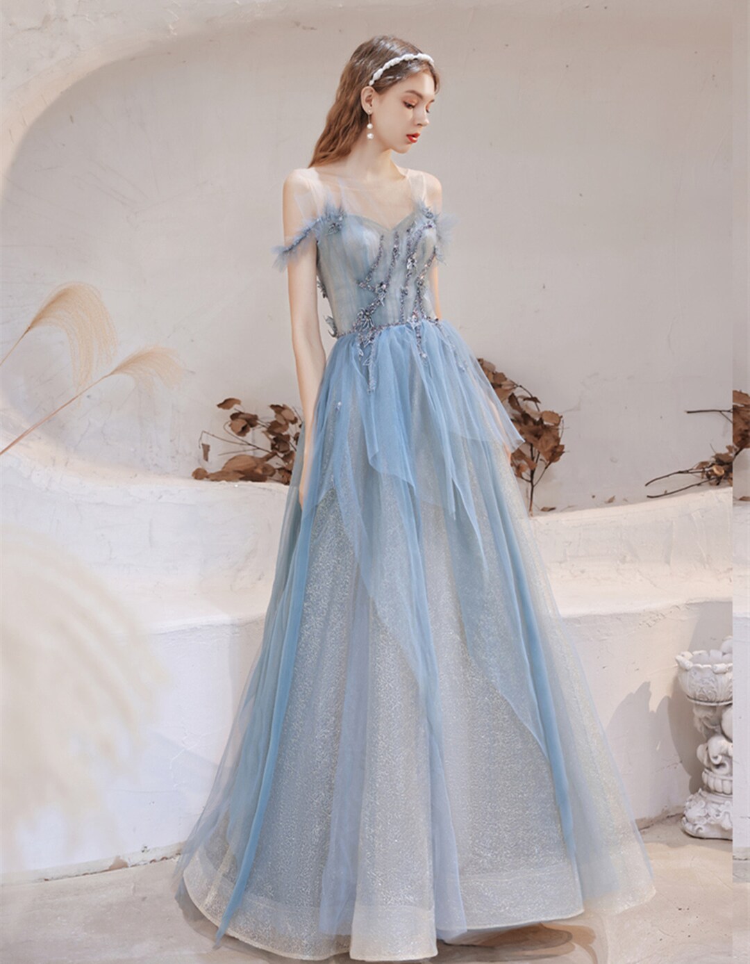 2021 Blue Fairy Prom Dress for Women Sparkling Long Evening Etsy