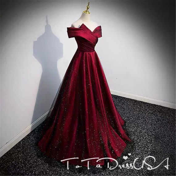 Off The Shoulder Wine Red Ball Gown M2956 on Luulla