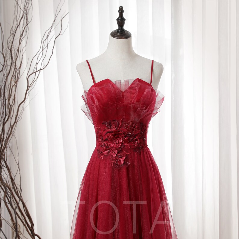 Aline Red Spaghetti Strap Prom Dress Lace Applique Wedding Etsy