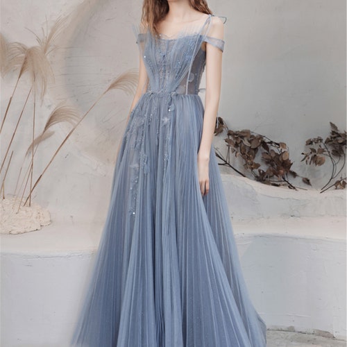 grey and blue dress