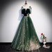 Vintage Dark Green Prom Dress Floral Gold Lace Dress Celestial Party Dress Sleeveless Evening Dress A Line Bridal Dress Long Event Dress