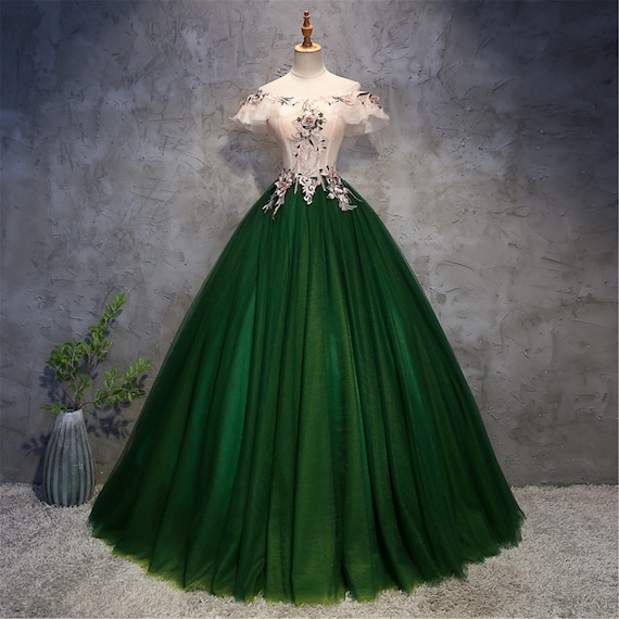 Vintage Pink and Dark Green Prom Dress off Shoulder Floral Evening Dress  Women Ball Gown Graduation Dress Victorian Ball Gown Formal Dress - Etsy