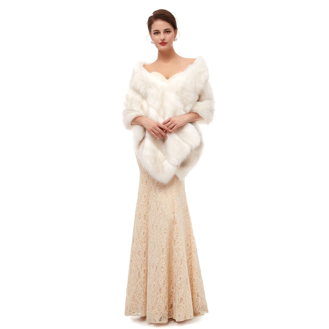 faux fur ivory shawl