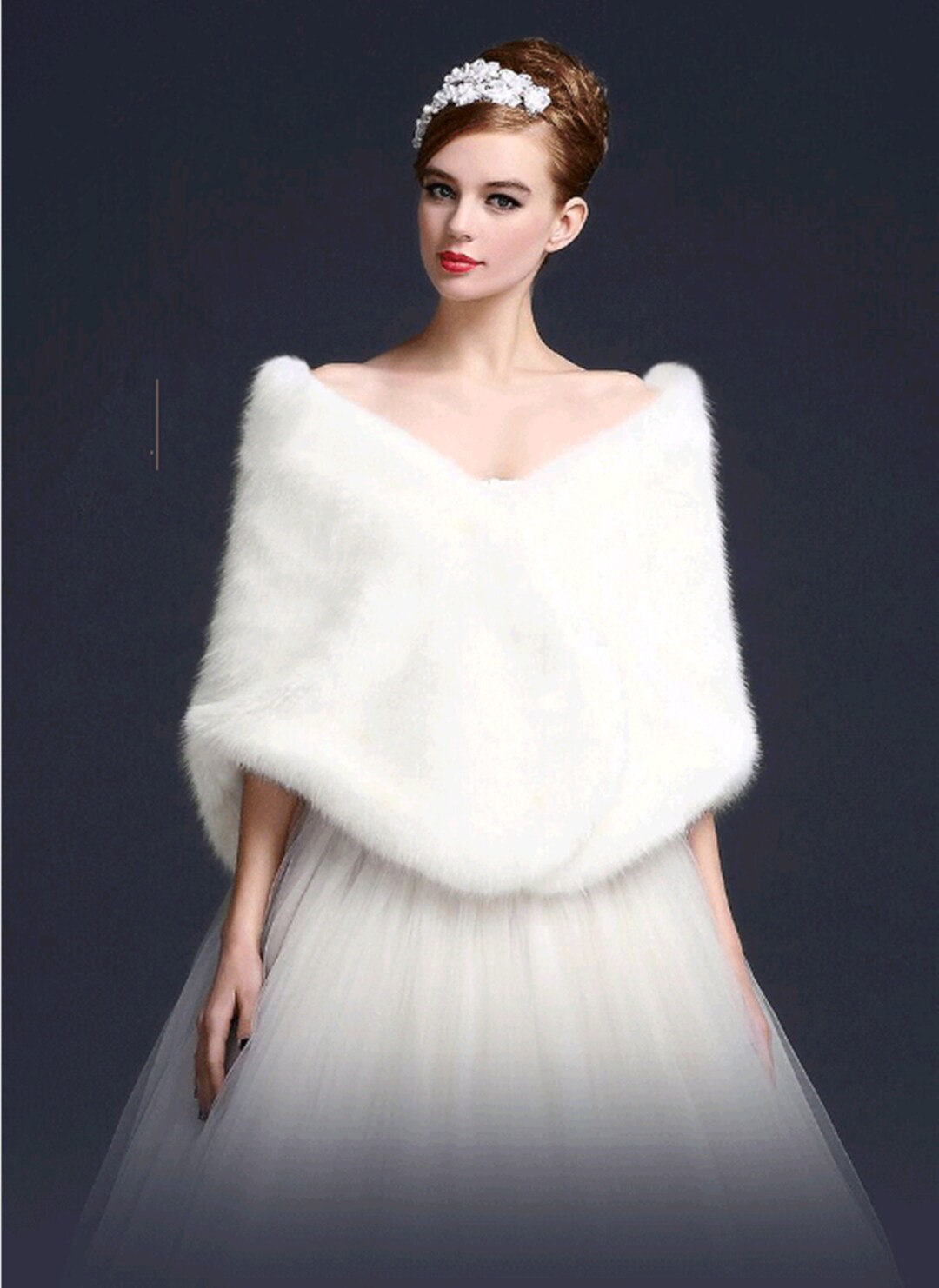 White Faux Fur Shawl Bridal Winter Shawl Bridal Wrap Wedding Fur Shrug ...