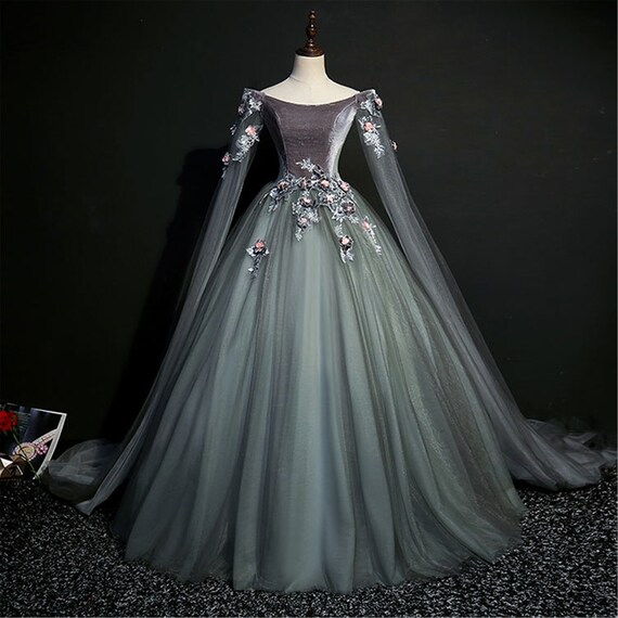 Gray gowns with sleeves sale