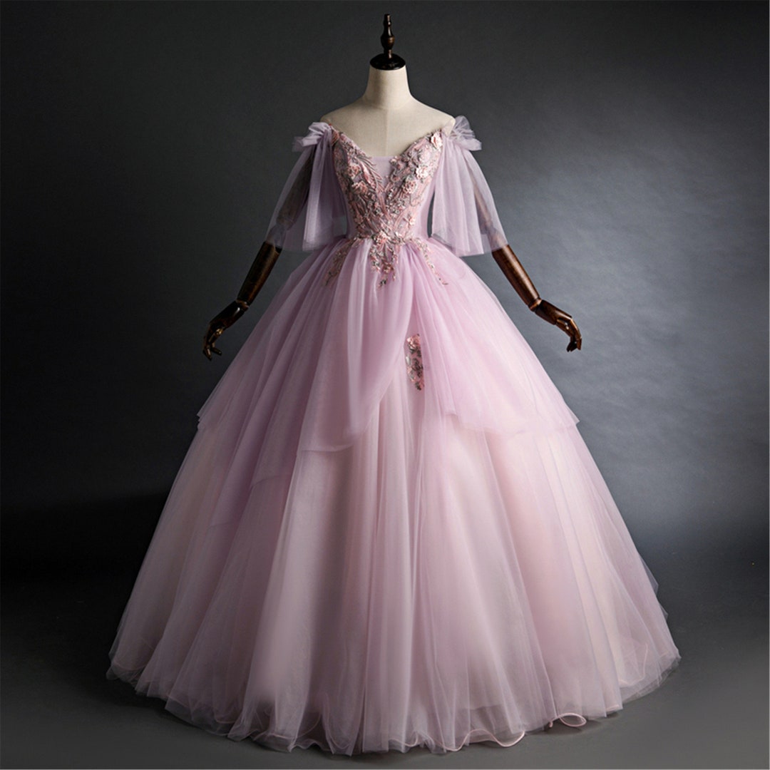 Strapless Floral Bodice Lace Up Long Ball Gown Prom Dress in Pink Floral main image 1
