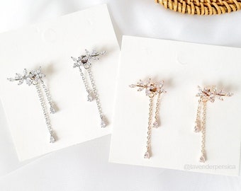 Romantic Bridesmaids Crystal Flower Ear Crawler Earrings Rose Gold Floral Earring Park Min Young Earrings Secretary Kim Floral Ear Jacket