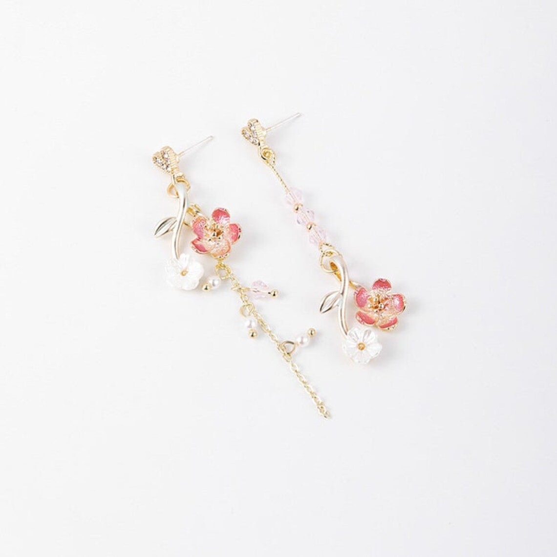 Cherry Blossom Earrings Pink Flower Dangle Earrings Sakura Etsy