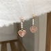 Drop Dangle Heart Korean Earrings, Pearl Drop Earrings, Minimalist Earrings, Dainty Earrings, Pink Heart Earrings, Gift For Her, Engagement 
