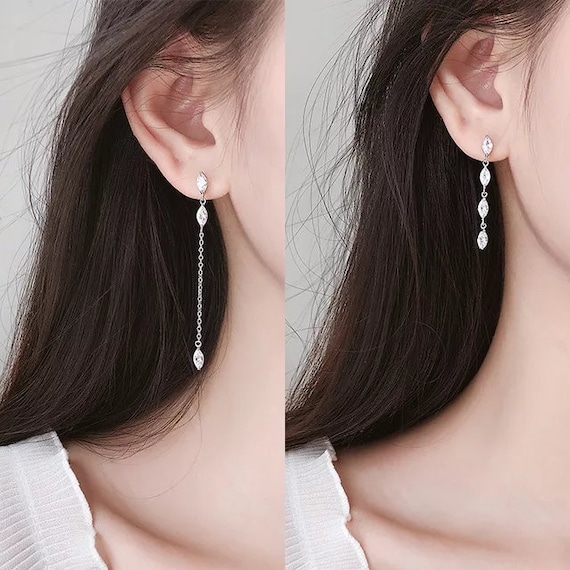 Zircon Mismatched Drop Dangle Korean Drama Earrings Etsy