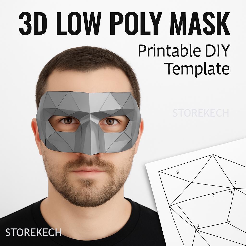 3D Geometric Mask Template: Low Poly Paper Craft (PDF Download - Etsy
