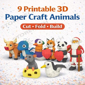 Modèles animaux 3D Papercraft | Lot imprimable DIY (téléchargement numérique)