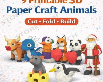 Modèles animaux 3D Papercraft | Lot imprimable DIY (téléchargement numérique)