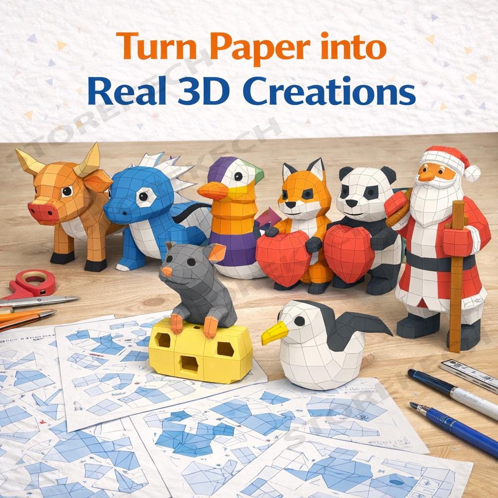 3D Papercraft Animal Models | DIY Printable Bundle (digital Download ...