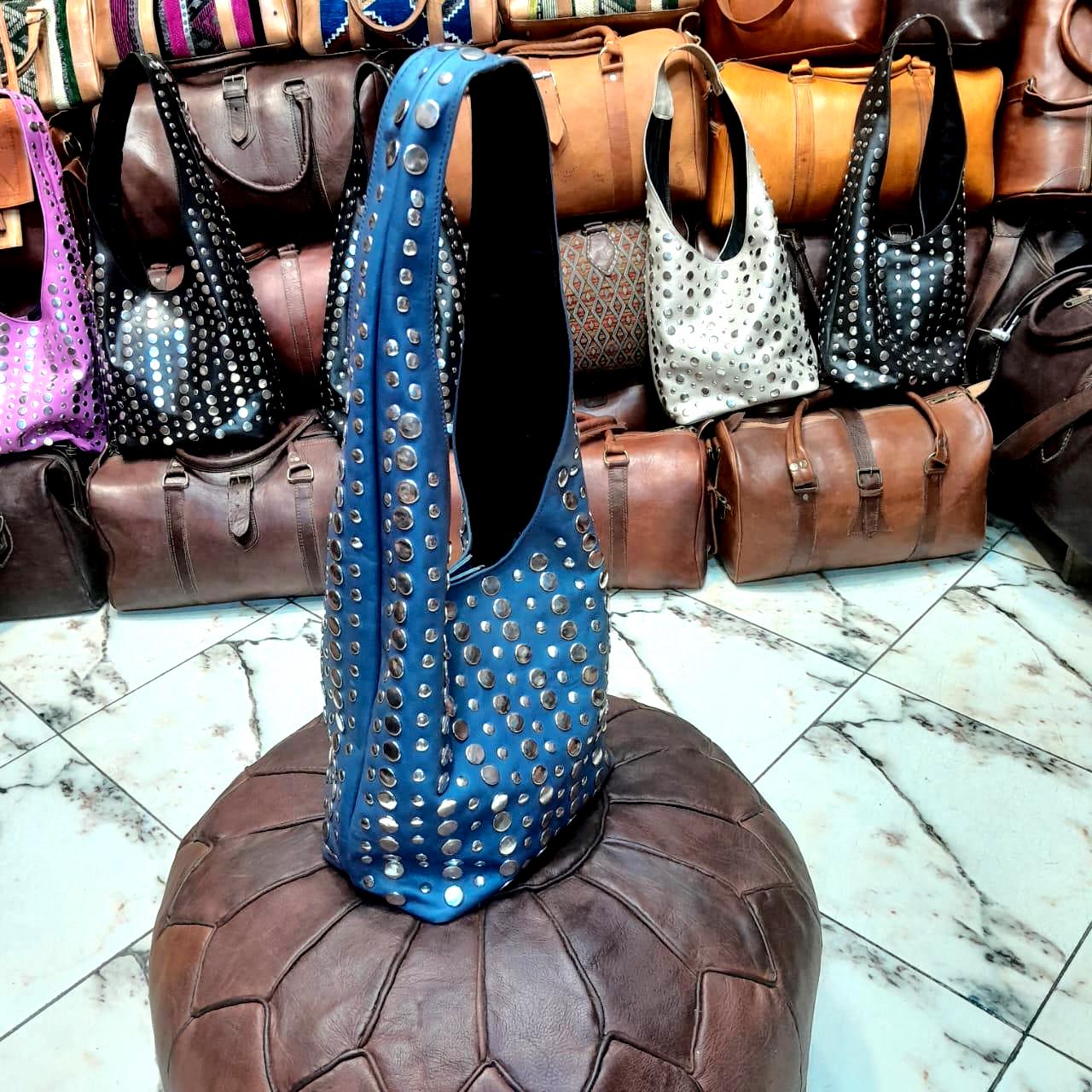 Handmade Studded Leather Shoulder Bag: Moroccan Boho Purse - Etsy