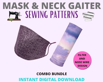 Face Mask Pattern, Neck Gaiter Pattern, Filter Pocket, Nose Wire, For Adults, For Kids, For Sewing, Washable, Pack, Bundle, Pack, Men, Women