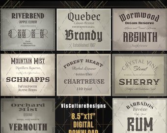 8 Speakeasy Liquor Crate Labels 1920s | Digital Download | Roaring 20s Vintage Prohibition Era Bootlegger Alcohol Decoration JPGs Light