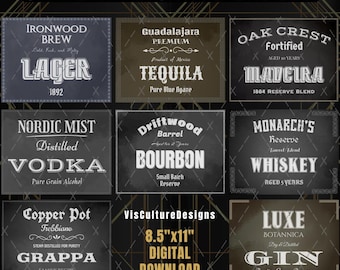 8 Speakeasy Liquor Crate Labels 1920s | Digital Download | Roaring 20s Vintage Prohibition Era Bootlegger Alcohol Decoration JPGs Dark