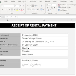 Landlord Rental Receipt Creator - Excel Automatically Generate PDF - Template Tool - Residential Tenancy - Housing Investment - Save Time