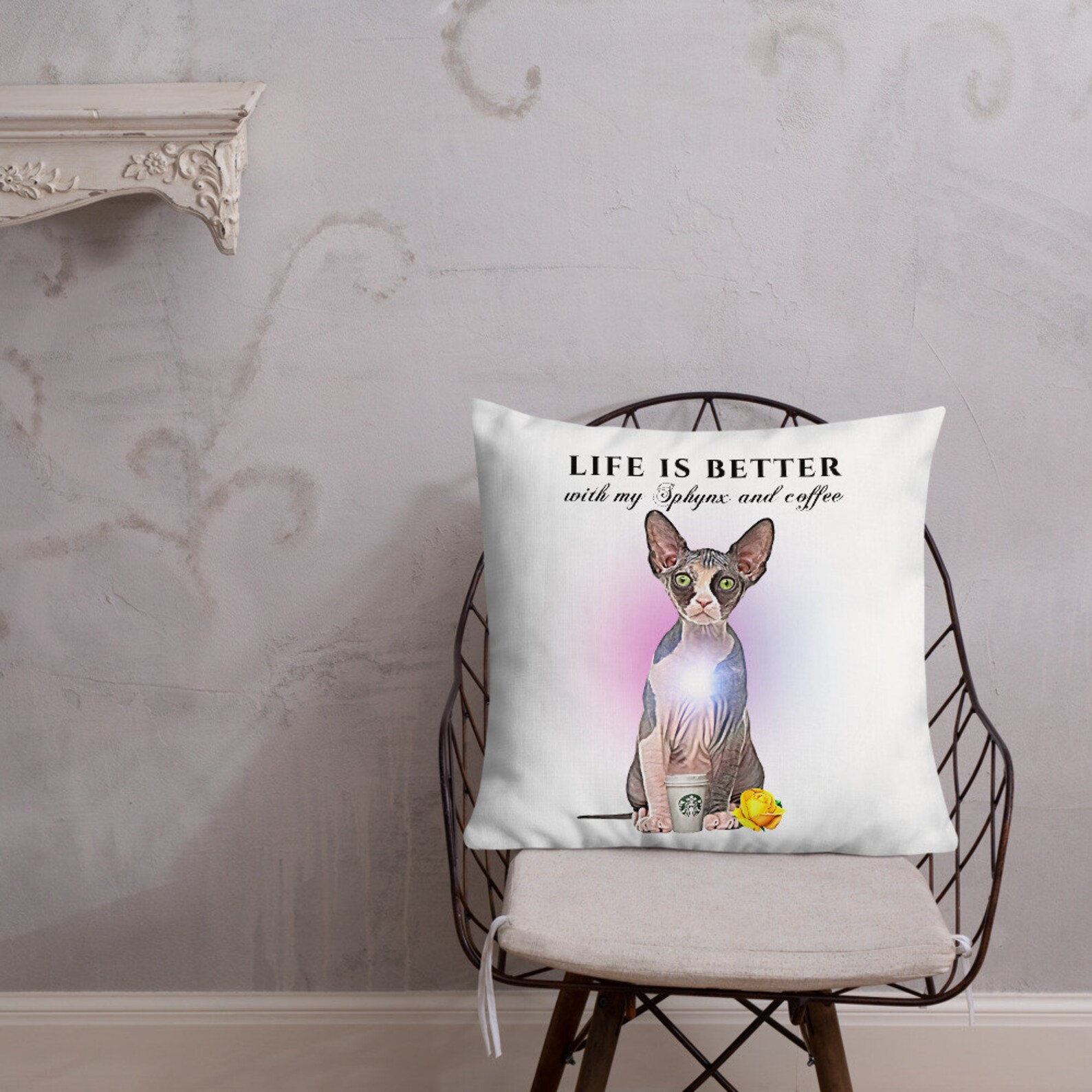 Sphynx Pillow Sphynx And Coffee Sphynx Cat Art | Etsy