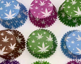Marihuana blad standaard formaat cupcake voering, stoner verjaardag cupcake voeringen, pot blad cupcake voeringen
