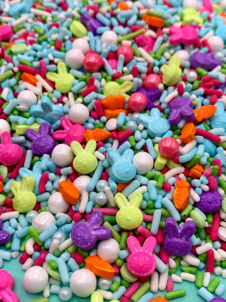 Bunny Love Sprinkle Mix, Bunny Baby Shower Sprinkles, Easter Sprinkles, Easter Cake Decoration, Eetbare decoraties afbeelding 2