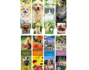 2024 Slim Calendar With Diary Planner Spiral Cats Dogs Flowers Garden Scenes Wildlife Puppies