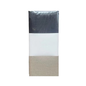 May include: A fabric swatch in black, white and beige. The fabric is smooth with a subtle texture.