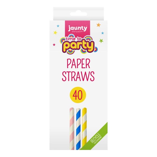 40 X Pailles à boire en papier fort Fête Retro Stripe Anniversaire Pique-niques de mariage